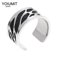 Yoiumit bijuteria, anel feminino de couro intercambiável, aberto e reposição em aço inoxidável 2024 - compre barato