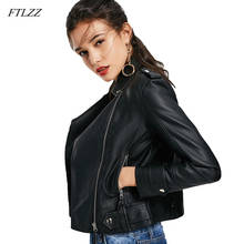 Ftlzz casaco de couro motoqueiro feminino, jaqueta de couro curto punk slim preta rosa para outono 2024 - compre barato