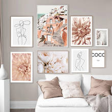 Escandinavo moda arte posters e impressões mulher linha desenho da parede pintura da lona flores fotos para sala de estar decoração 2024 - compre barato