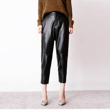 2021 Spring  100% Natural Leather Trousers Women Genuine Sheepskin Harem Pantalon Femme Black/Brown/Khaki Casual Cargo Pants 2024 - buy cheap