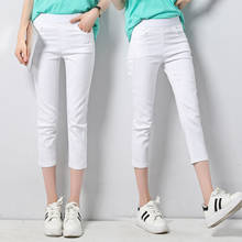 Calça jeans capri feminina, calça capri de verão com elástico e cintura alta. feminina. 2024 - compre barato
