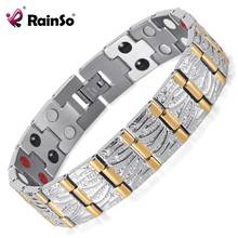 Rainso Fashion Mens Stainless Steel Bracelet Double Row 4 Elements Health Magnetic Bio Bracelet  for Men New 2021 2024 - buy cheap