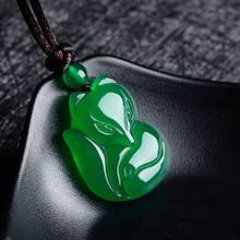 Jade Fox Necklace Pendant Natural Green White Chalcedony Chinese Fashion Charm Jewelry Carved Amulet Gifts for Women Men 2024 - купить недорого