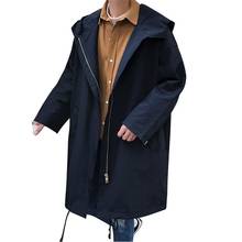 2020 Мужская Осенняя Новая ветровка с капюшоном, Мужская свободная тонкая Открытая Длинная куртка, пальто 2024 - купить недорого