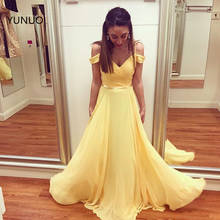 YUNUO Yellow Chiffon Prom Dresses 2020 Simple Summer Off Shoulder Formal Vestidos De Festa A Line Party Evening Dress Long 2024 - buy cheap