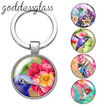 Llavero redondo de cristal con forma de flor, colibrí, flor de belleza, bolso, llavero de coche, soporte de anillo, llavero para regalo 2024 - compra barato