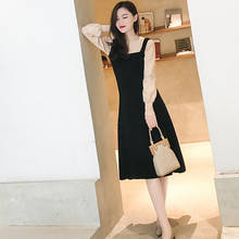 Vintage Fake Two Piece Sweater Dress Women Autumn Winter Lantern Sleeve A-line Midi Sweater Dress Korean Cute Winter Dress P-264 2024 - buy cheap