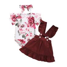 HOT 3Pcs Newborn Baby Girl Clothes Infant Summer Romper Top+Strap Dress+Headband Toddler Baby Clothing Cute Outfits Set1 2024 - buy cheap