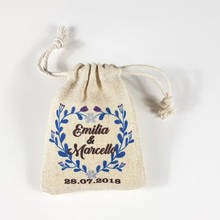 Индивидуальные свадебные сумочки для сувениров, синяя свадебвечерние сумочка на шнурке с цветами, Индивидуальная коробка для сувениров с сердцем, свадебные подарочные пакеты в рустикальном стиле 2024 - купить недорого