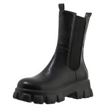 Inner-aumentando de sola grossa microfibra costura elástico banda meados de bezerro botas pu outono e inverno moda quente sapatos femininos 2024 - compre barato