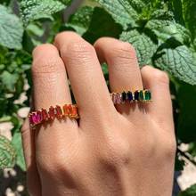 Casual Style Gold filled rainbow bar cz eternity band rings square baguette cz engagement jewelry for women colorful stack ring 2024 - buy cheap