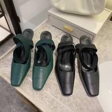 Sandálias femininas, sapatos de salto alto fino com faixa elástica para o tornozelo, dedo quadrado, preto/verde, sapatos casuais elegantes do verão 2024 - compre barato