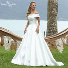 Simple Satin Wedding Dresses for Women 2021 Off the Shoulder A-Line Beach Bride Dress Bridal Gowns with Bow Vestido De Noiva 2024 - buy cheap