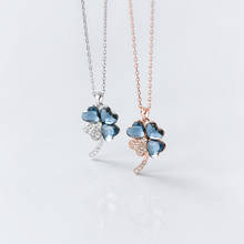 MIQIAO, очаровательные ювелирные изделия, серебро 925 пробы, четырехлистный клевер, кулон, ожерелье, голубой бриллиант, циркон, Женская цепочка для ключиц, мода 2024 - купить недорого