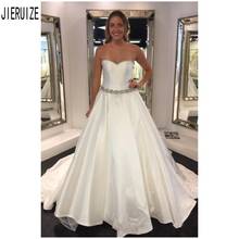JIERUIZE New Strapless Wedding Dresses A Line Satin Backless Crystal Beaded Belt Bridal Gowns Sleeveless Beach vestido de noiva 2024 - buy cheap