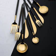 Gold Cutlery Tableware Gold Stainless Steel Cutlery Set Black Gold Forks Spoons Knives Set Fork Tableware Cutlery Silverware Set 2024 - buy cheap