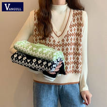 Vangull Argyle Plaid Short Women Sweater Vest 2020 Autumn Korean Fashion Slim V Neck Knitted Sleeveless Female Pullovers Vest 2024 - buy cheap