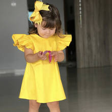 Summer New Toddler Baby Girl Dress Yellow Flying Sleeve Bow Dress For 6M-2Y Kids Party Princess Girl Baby Clothes Детская Одежда 2024 - buy cheap