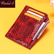 Contact's Genuine Leather Card Wallets RFID Blocking Women Card Holder Bags Quality Credit Card Case Zipper Coin Purse Female 2024 - buy cheap