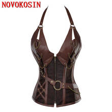 S-6XL 2021 Halter Latex Gothic Bustier Sexy Brown Steel Bone Punk Corset Steampunk Waist Corsets Top Women Lacing Back Corpetes 2024 - buy cheap