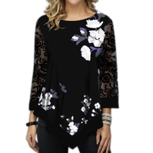 Women Lace 3/4 Sleeve Shirts Butterfly Print High Street Blouse Fashion O-Neck Loose Tops Lady Casual Summer Shirt Plus Size 5XL 2024 - buy cheap