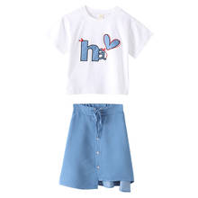 Kids Summer Clothing Suit For Girls White T Shirt  Irregular Skirt 2PCS Outfits Teenage Children Fashion Clothes Girls 3-14 Year 2024 - buy cheap