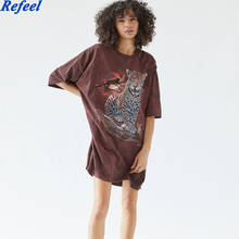 Spring summer women long tshirt oversized cotton short sleeve O neck top new fashion female T-shirt Brown 2024 - buy cheap