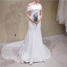 Branco marfim sereia vestido de casamento fora do ombro simples coréia vestido de noiva elegante vestido de casamento tribunal trem 2024 - compre barato