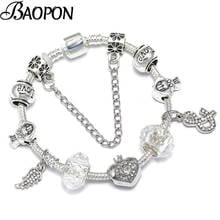 2021 New Silver Color Crystal  Crown Charm Bracelet & Bangle With Heart Beads Bracelets For Women Girlfriend Jewelry Pulseras 2024 - buy cheap