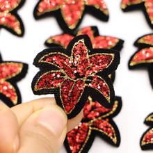 10pcs/lot Red Sequin Flower Patches Iron on Leaves Appliqued DIY Sewing Stickers Embroidery Cloth Paste For Dress Decor 2024 - buy cheap