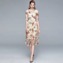 Fashion Runway Summer Flower Embroidery Dress Women Lace Mesh Half Sleeve Dress Slim Female Elegant Midi Party Dresses 2024 - buy cheap