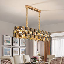 Candelabro moderno de cristal gris para sala de estar, accesorios de iluminación de lujo para dormitorio, cadena redonda, iluminación interior de cristal 2024 - compra barato