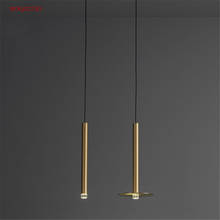 Luminária led em tubo dourado pós-moderno, minimalista, luminária de suspensão, decoração criativa, sala de jantar, escritório, casa 2024 - compre barato