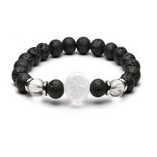 FYJS Unique Natural Rock Crystal Engraved Tree of Life Connect 8 mm Round Beads Black Lava Stone Bracelet Temperament Jewelry 2024 - buy cheap