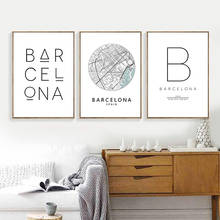 Barcelona Print City Map Poster Black White Typography Painting Modern Minimalism Wall Art Canvas Spanish Nordic Home Decor 2024 - buy cheap