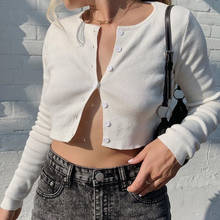 Suéter ajustado Sexy para Mujer, Rebeca de manga larga con frente abierto, Jersey de punto con botones, Tops cortos blancos para Mujer 2020 2024 - compra barato