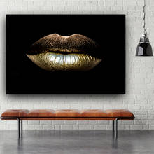 Картина маслом на холсте, черные и золотые сексуальные губы, красивый макияж, художественные плакаты и принты, Настенная картина для гостиной 2024 - купить недорого