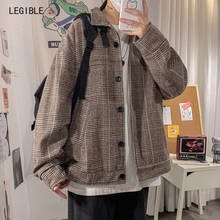 Legible-chaquetas a cuadros para hombre, chaqueta holgada con cuello vuelto, ropa de calle japonesa de gran tamaño, Otoño e Invierno 2024 - compra barato