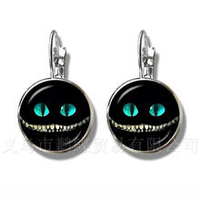 Alice In Wonderland Earrings Cheshire Cat 16mm Glass Round Dome DIY Jewelry Silver Plated Stud Earrings For Women Gift 2024 - buy cheap