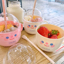 Creative Plastic Bowl Water Bottle With Straw Ins Cute Smile Face Water Cup With Lid Fruit Salad Breakfast Milk Mugs Coffee Cups 2024 - buy cheap