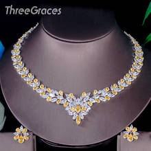 ThreeGraces Marquise Design Nigerian African Wedding Jewelry Sparking Yellow CZ Stone Statement Necklace Set For Women JS587 2024 - buy cheap