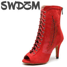 SWDZM-zapatos de baile latino para mujer, botas rojas con diamantes de imitación, zapatos de baile de salón, Tango, Boca de Piscine, con cremallera 2024 - compra barato