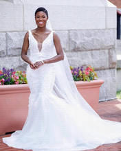 New African Mermaid Wedding Dress 2022 Sexy V-neck Bridal Gowns 2024 - buy cheap