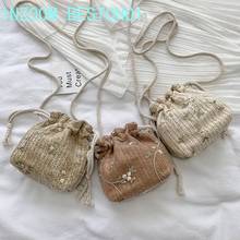 Летняя соломенная сумка женская 2020 новая Корейская версия дикого плеча Наплечная модная тканая кружевная сумка-ведро Bolsos Mujer 2024 - купить недорого