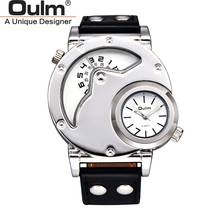 Oulm prata hp9591 relógio de pulso casual masculino, relógio de quartzo com zona de tempo dupla moda masculina, couro pu, relógio de marca de luxo 2024 - compre barato