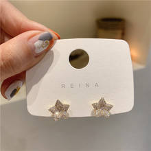Novo design coreano joias da moda requintado zircônio embutido pequeno cristal simples pentagrama feminino brincos diários wild 2024 - compre barato