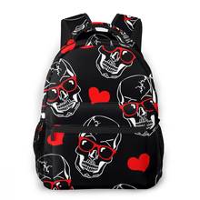 Oln adolescentes menino mochila crânio com óculos de sol e corações casual portátil mochila estudante escola mochila 2024 - compre barato