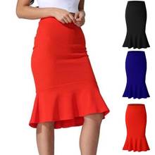 Fashion Office Women Solid Color High Waist Fishtail Flouncing Skirt Short Dress Ladies' solid color knee-length skirt 2024 - buy cheap