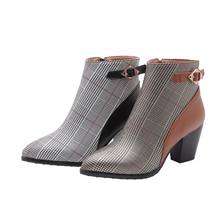 Botas de talla grande para mujer, botines a cuadros, color puntiagudo, Invierno 2024 - compra barato