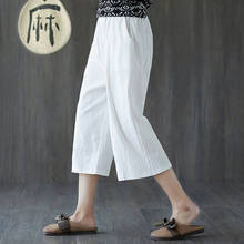 100% Cotton Plus Size Women Pants Summer Elastic Waist Loose Casual White Wide Leg Pants Women's Pocket Cotton Linen Trousers 2024 - buy cheap